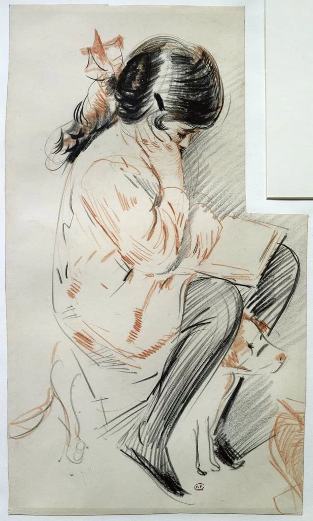 Pailette legge seduta con il suo cane giocattolo - Musee Bonnat, Bayonne